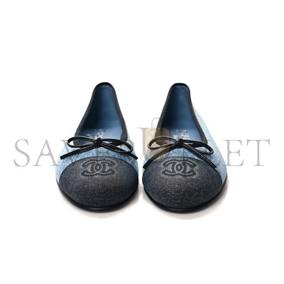 CHANEL DENIM PRINTED QUILT CC CAP TOE BALLERINA FLATS 157513